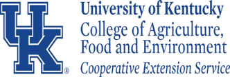 Large blue and white "UK" logo and blue text that reads "University of Kentucky College of Agriculture, Food and Environment Cooperative Extension Services"
